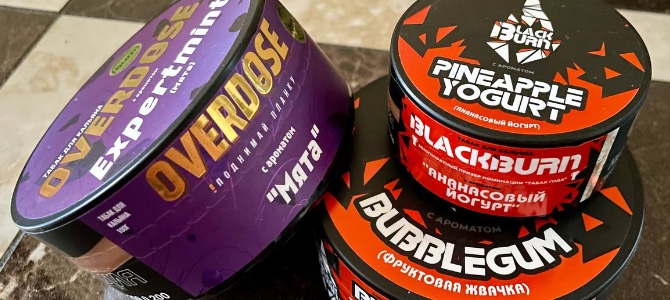Overdose - Expertmint (Мята), Black Burn - Bubble Gum (Фруктовая жвачка), Black Burn - Pineapple Yogurt (Ананасовый Йогурт)